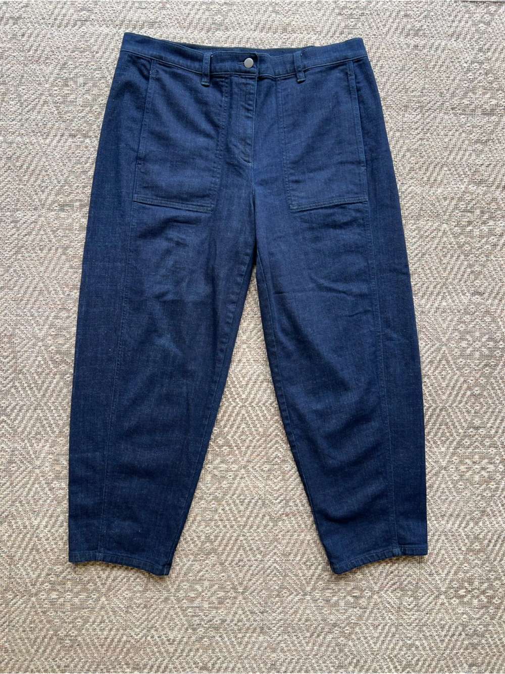 Eileen Fisher Barrel Leg Lantern Jeans Large Dark Wash Organic Cotton Denim